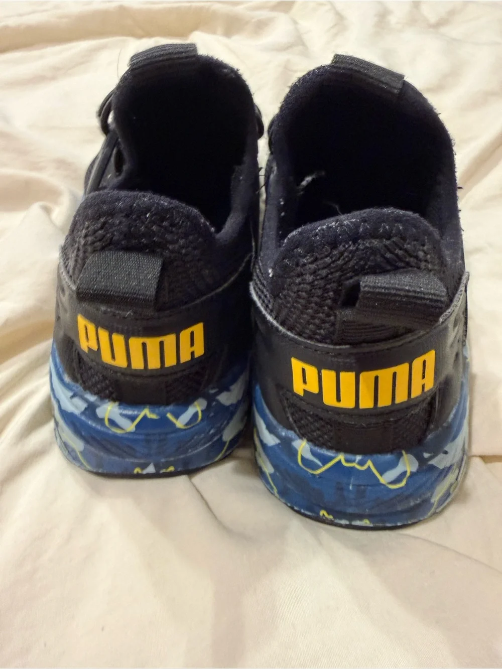 Puma Boys Black Athletic Sneakers Blue Camo Sole Shoes Size 2C Youth